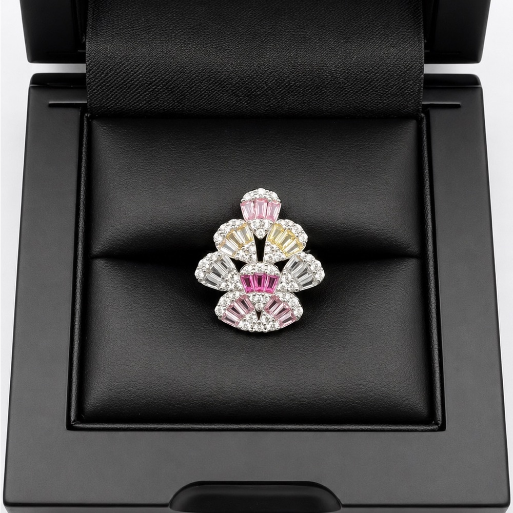925 Sterling Silver Multiple Colored CZ Stones Flower Ring Size 6 or 7